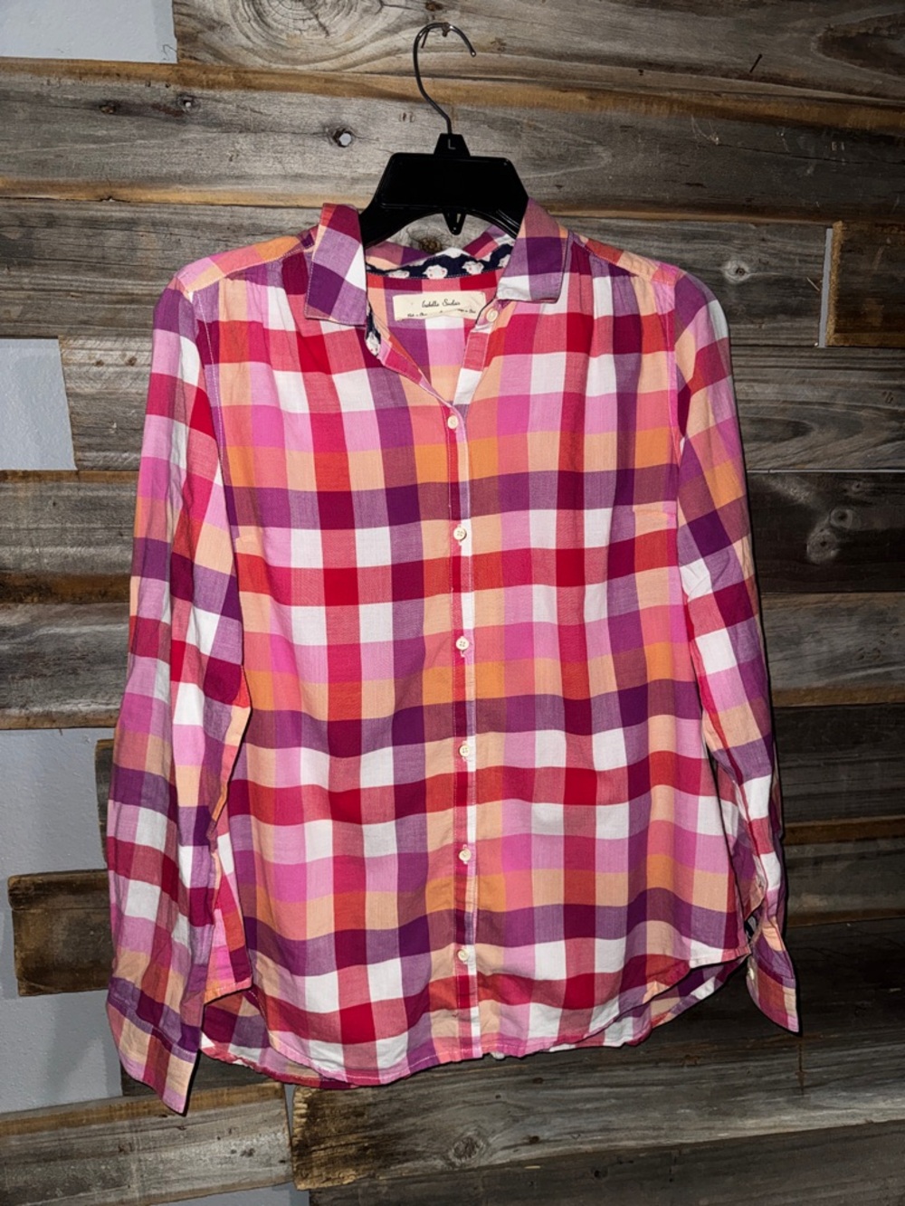 Anthropologie Isabella Sinclair Womens Button Up Shirt Size S Pink Plaid